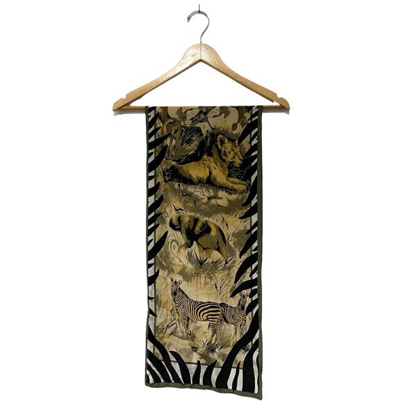 Oscar de la Renta Safari Silk Scarf Animal Print Earth Tones 52” X 11” - Picture 4 of 5